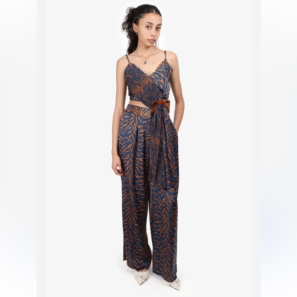Navy and Orange Patterned Women's Top - Picture 1 of 11